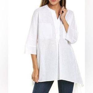 Anne Klein Linen Hi-lo Tunic Shirt Top Ivory/Winter White Size M/L NWT